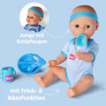 NEW BORN BABY POUPON BLEU 43CM BOIT FAIT PIPI