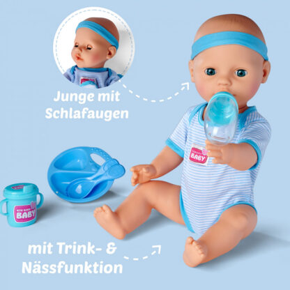 NEW BORN BABY POUPON BLEU 43CM BOIT FAIT PIPI