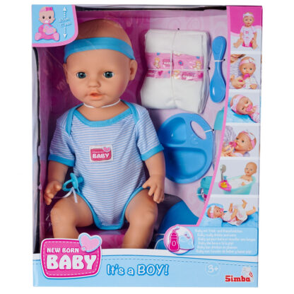 NEW BORN BABY POUPON BLEU 43CM BOIT FAIT PIPI