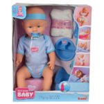 NEW BORN BABY POUPON BLEU 43CM BOIT FAIT PIPI