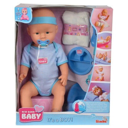 NEW BORN BABY POUPON BLEU 43CM BOIT FAIT PIPI