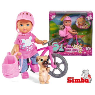 Poupée Simba Evi en VTT avec un chien