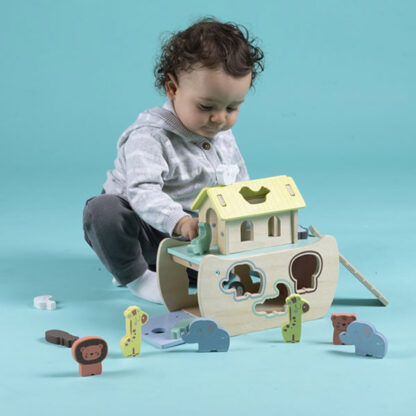 Bateau en bois avec animaux à encastrer-3