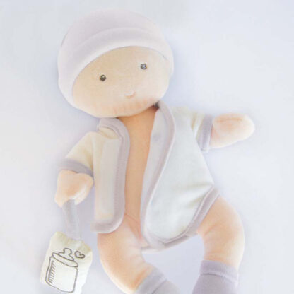 Poupon bébé avec couffin – Pol – Blanc et gris – 28 cm-2