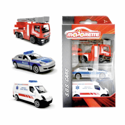 voiture MAJORETTE S.O.S CAR FIRE BRIGADE-POLICE-LIFE GUARD -1