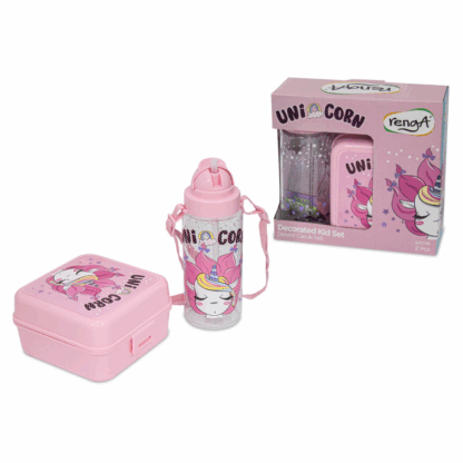 Pack Lunch Box et Gourde à paille en plastique Unicorn