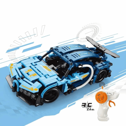 Ensemble mécanique de blocs de construction voiture bleue