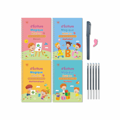 Ensemble de 4 cahiers d’écriture dessin – alphabet – mathématique – numéro 1