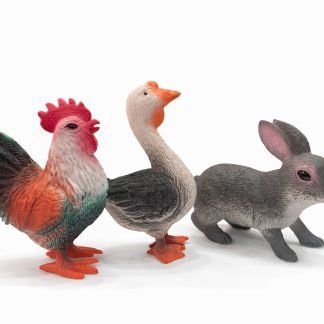 Set animaux de ferme un coq, une oie et un lièvre 16 cm