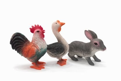 Set animaux de ferme un coq, une oie et un lièvre 16 cm